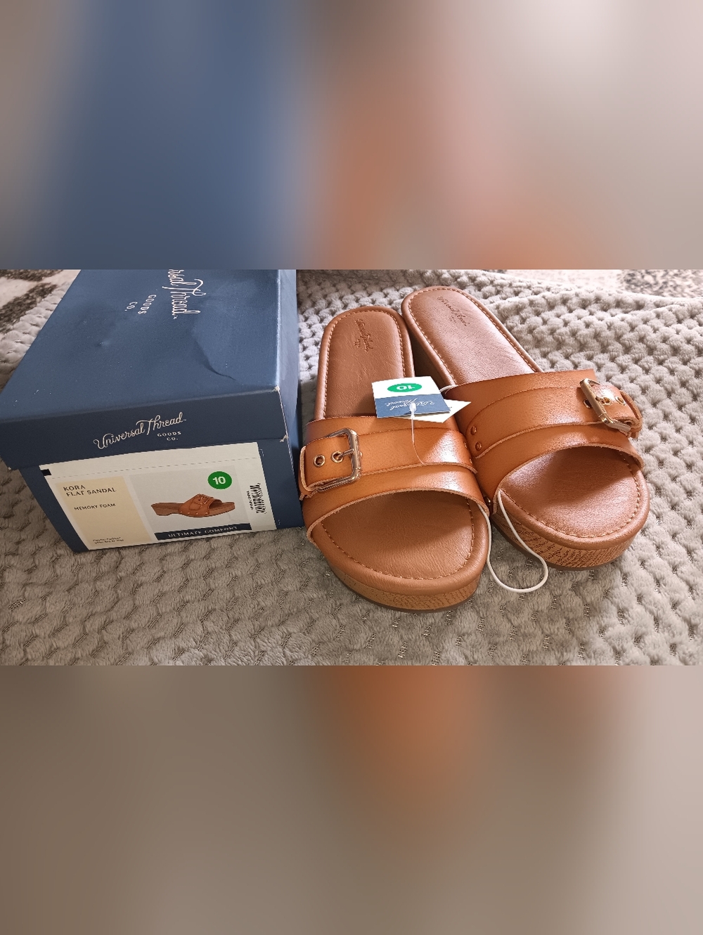 Universal Thread Tan Leather Slide Sandals with Buckle